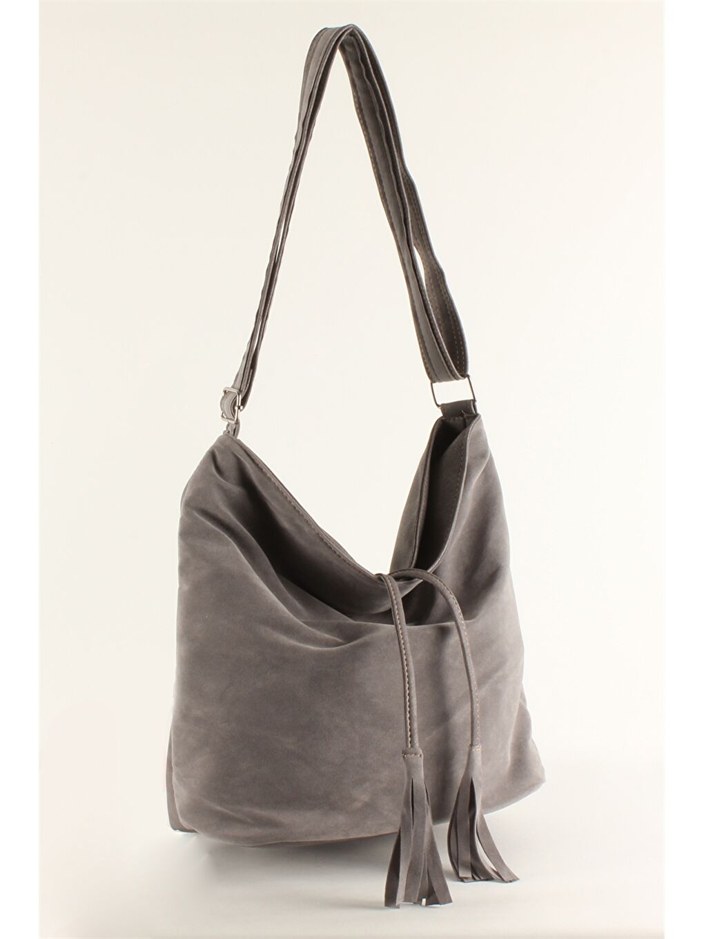 Gri Süet Görünümlü Kadın Omuz Çantası-1