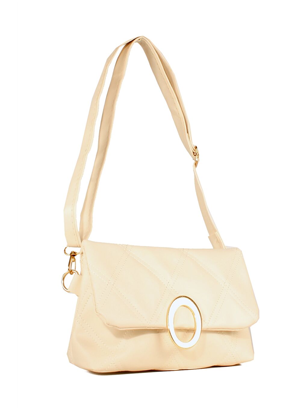 Ekru Deri Görünümlü Kapitoneli Kadın Omuz Çantası