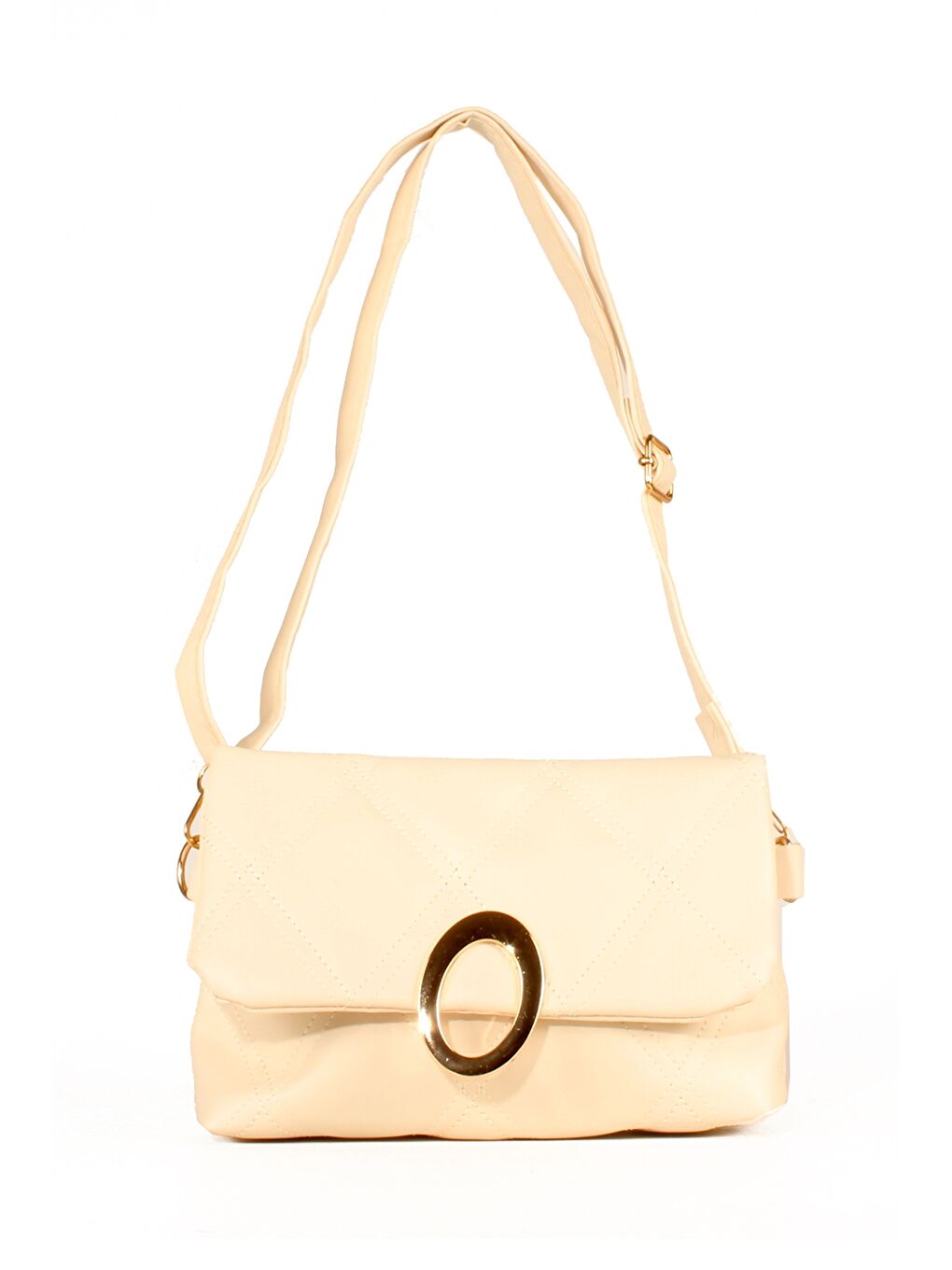 Ekru Deri Görünümlü Kapitoneli Kadın Omuz Çantası-1