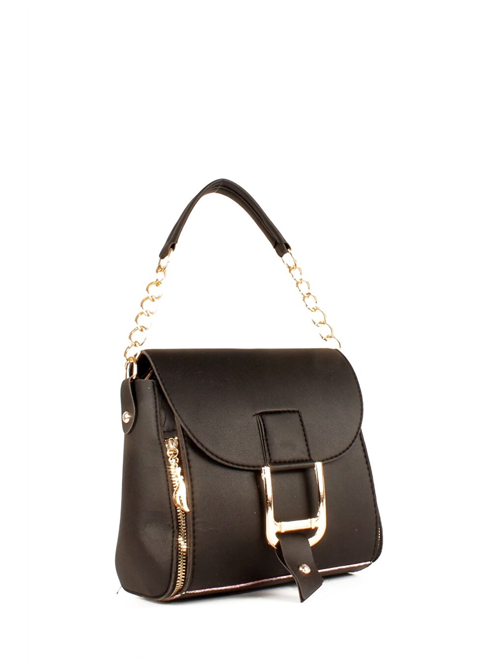 Siyah Deri Görünümlü Kadın Kol Çantası-5