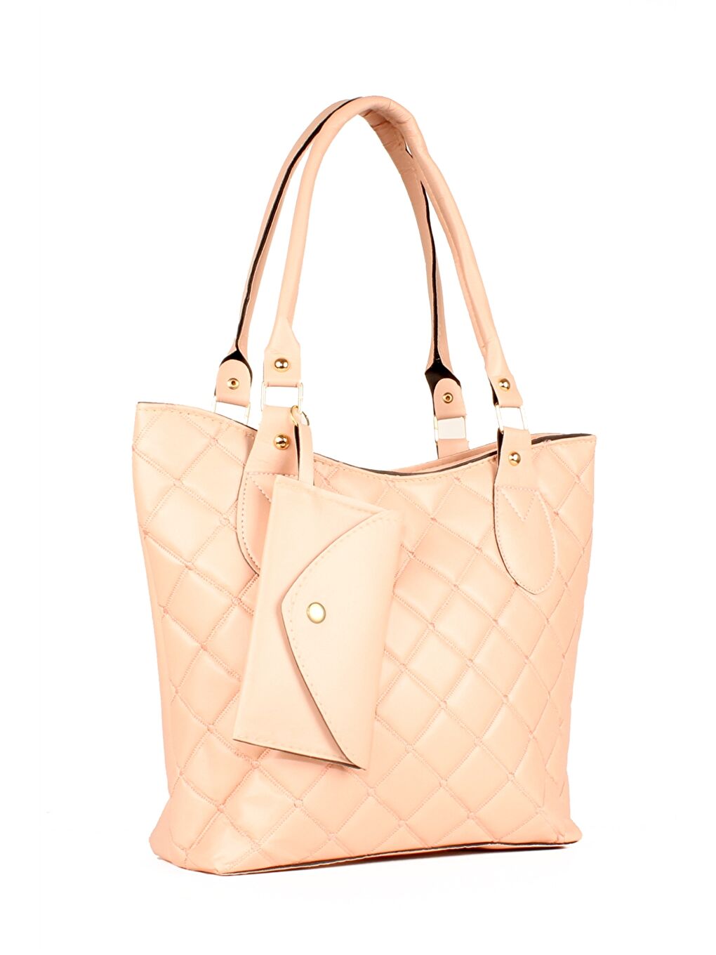 Pembe Deri Görünümlü Kapitoneli Kadın Tote Çanta-1