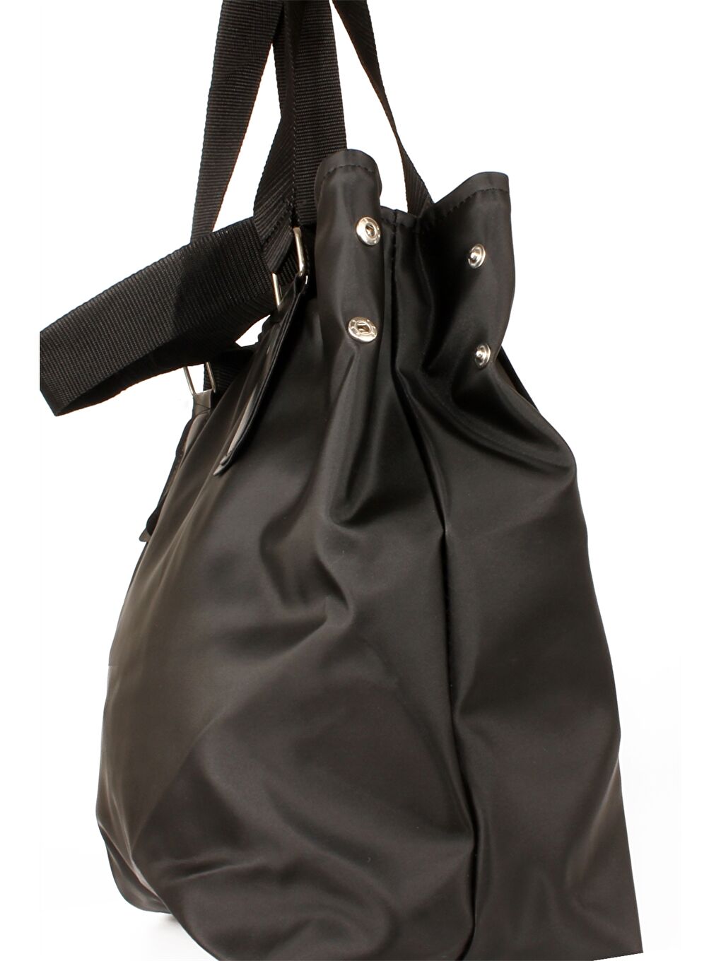 Siyah Paraşüt Kumaş Etiket Baskılı Kadın Tote Çanta-3