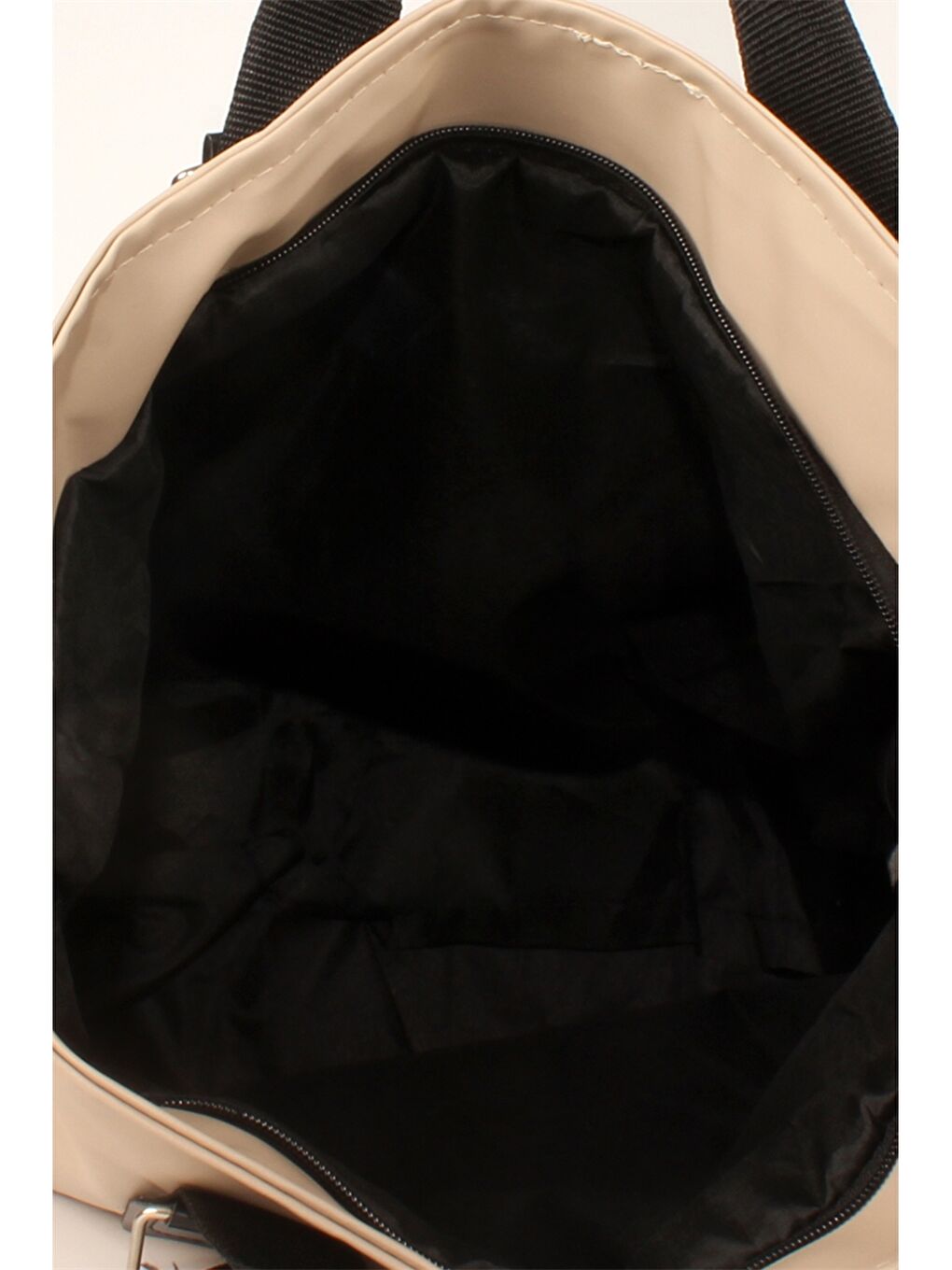 Bej Paraşüt Kumaş Etiket Baskılı Kadın Tote Çanta-3