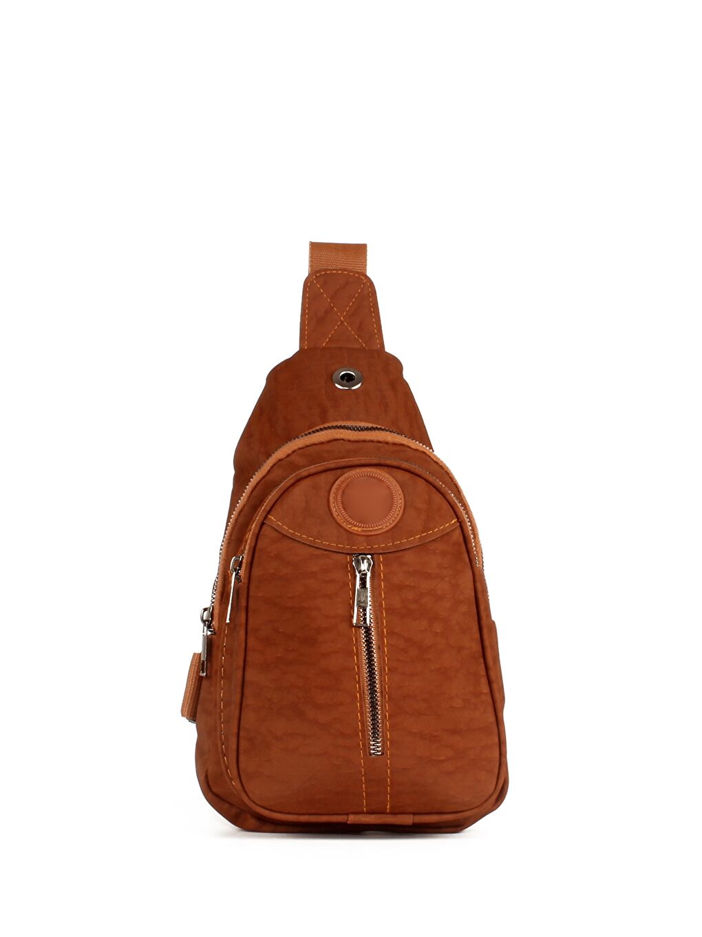 Ekru Etiket Baskılı Kadın Göğüs Çantası-1