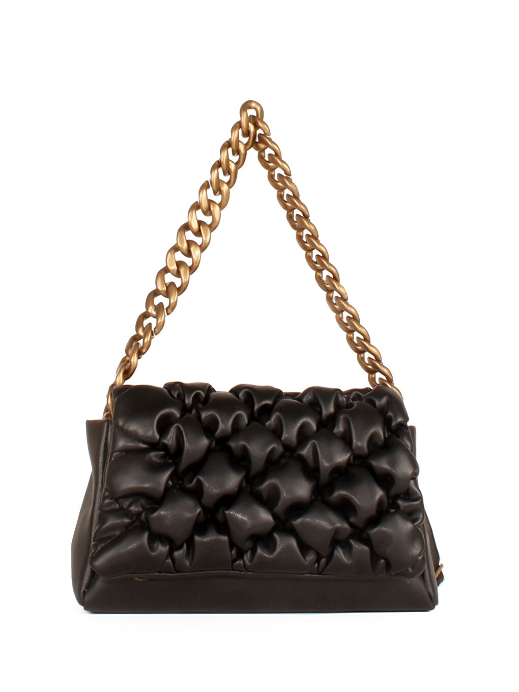 Siyah Deri Görünümlü Kendinden Desenli Kadın Omuz Çantası