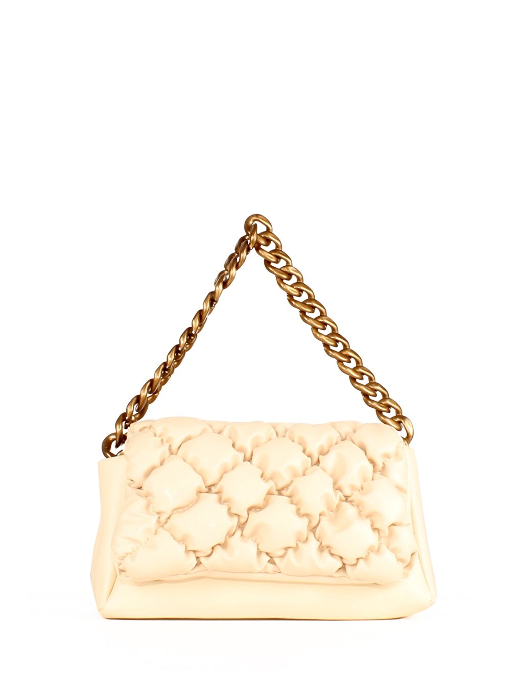 Ekru Deri Görünümlü Kendinden Desenli Kadın Omuz Çantası