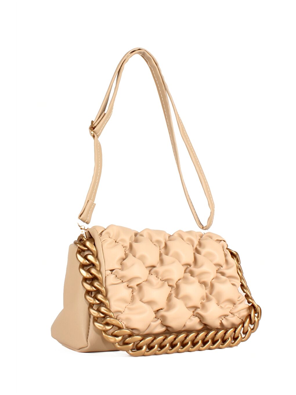 Kahverengi Deri Görünümlü Kendinden Desenli Kadın Omuz Çantası-1