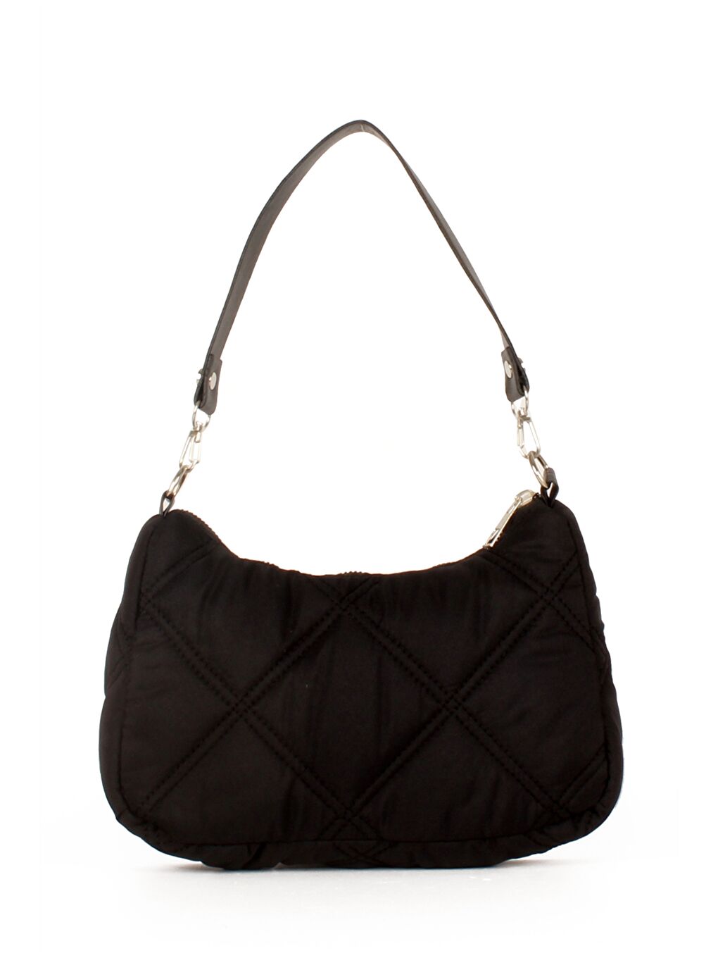 Siyah Saten Kapitone Desenli Kadın Çapraz Çanta-1