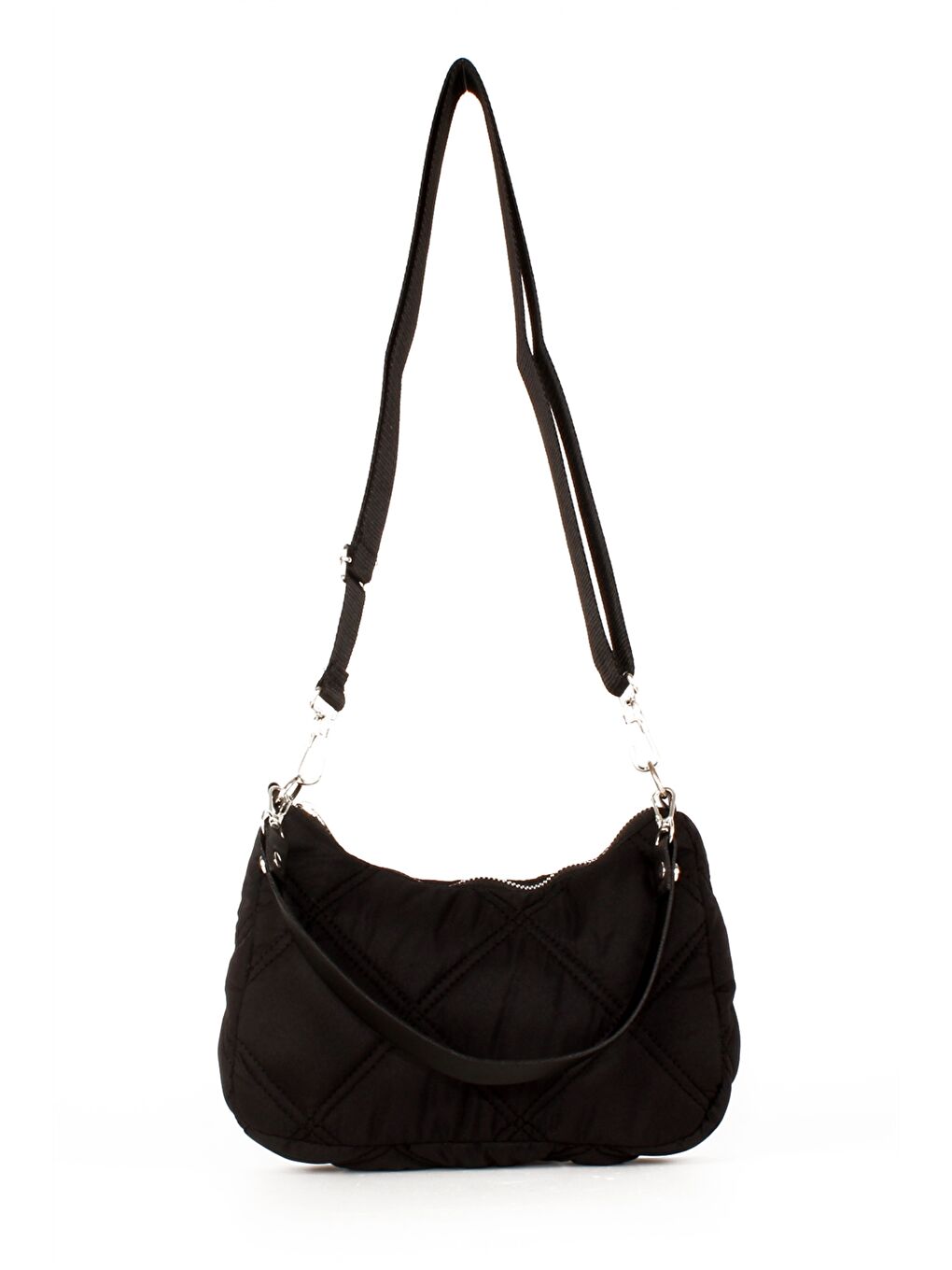 Siyah Saten Kapitone Desenli Kadın Çapraz Çanta-3