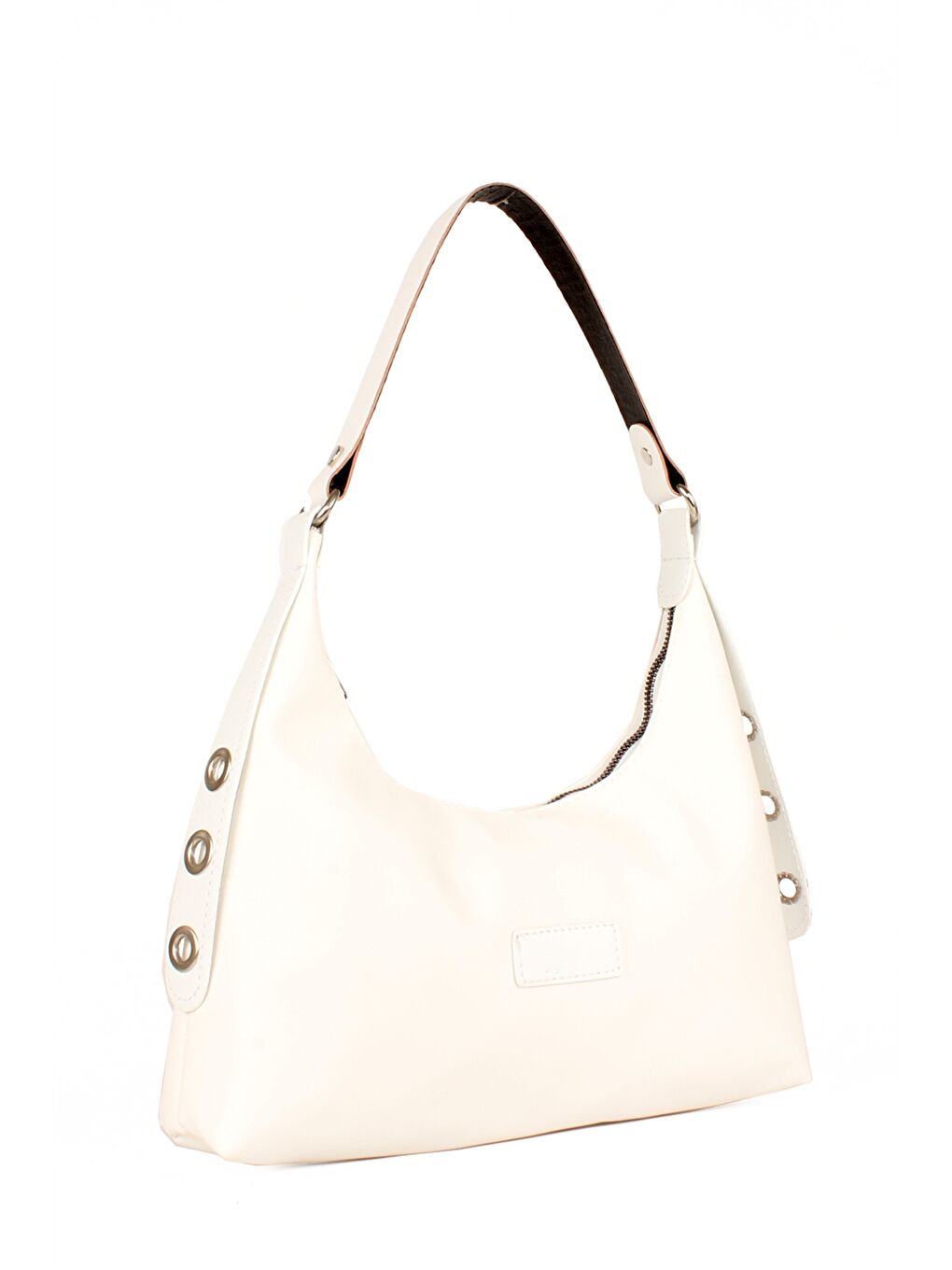 Beyaz Etiket Baskılı Kadın Baget Çanta