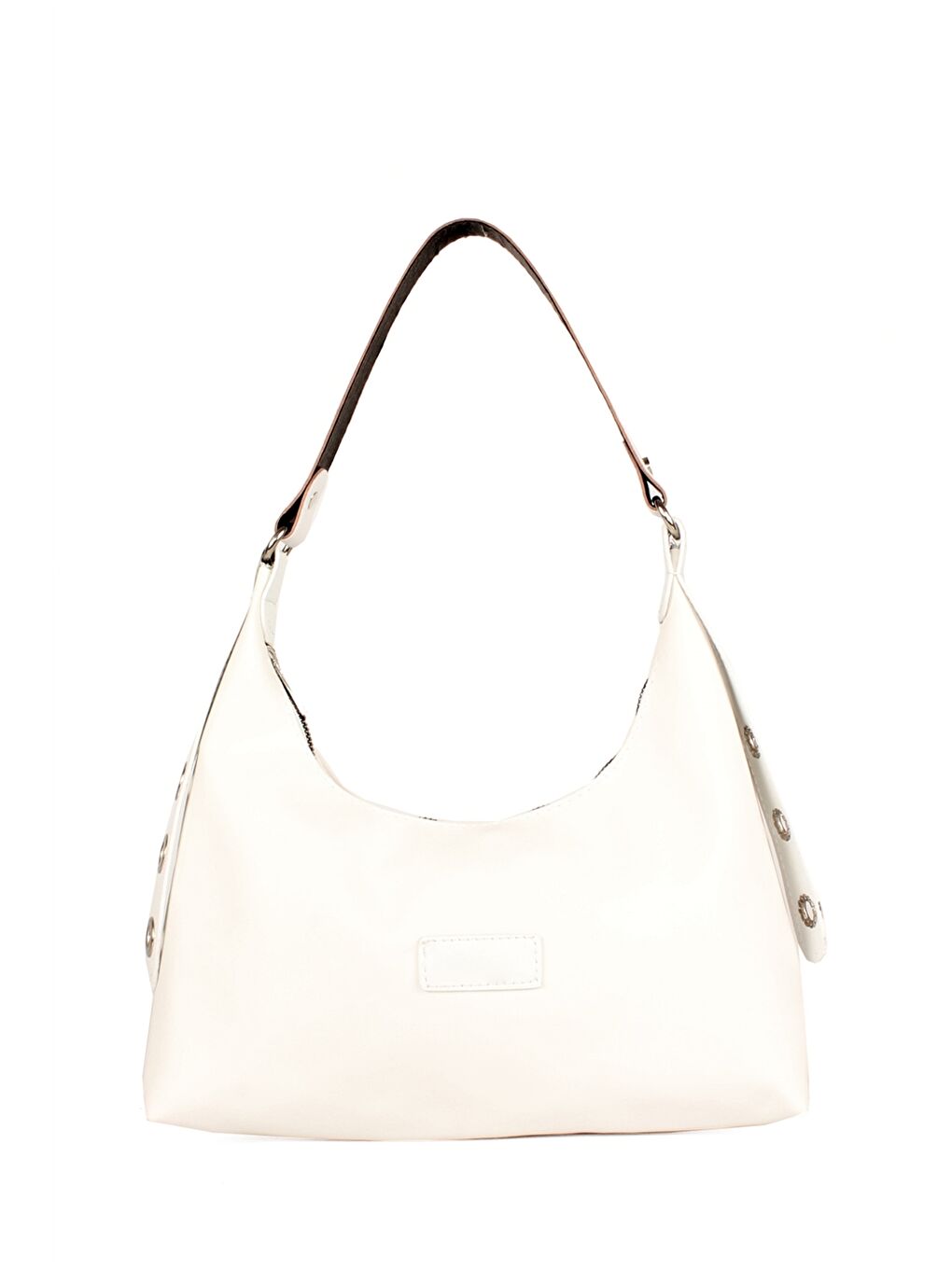 Beyaz Etiket Baskılı Kadın Baget Çanta-1