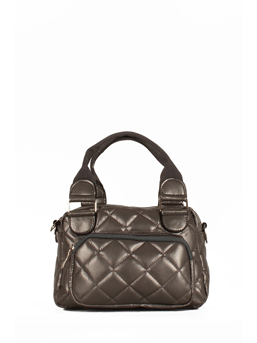 Gri Deri Görünümlü Kapitoneli Kadın Çapraz Çanta-2