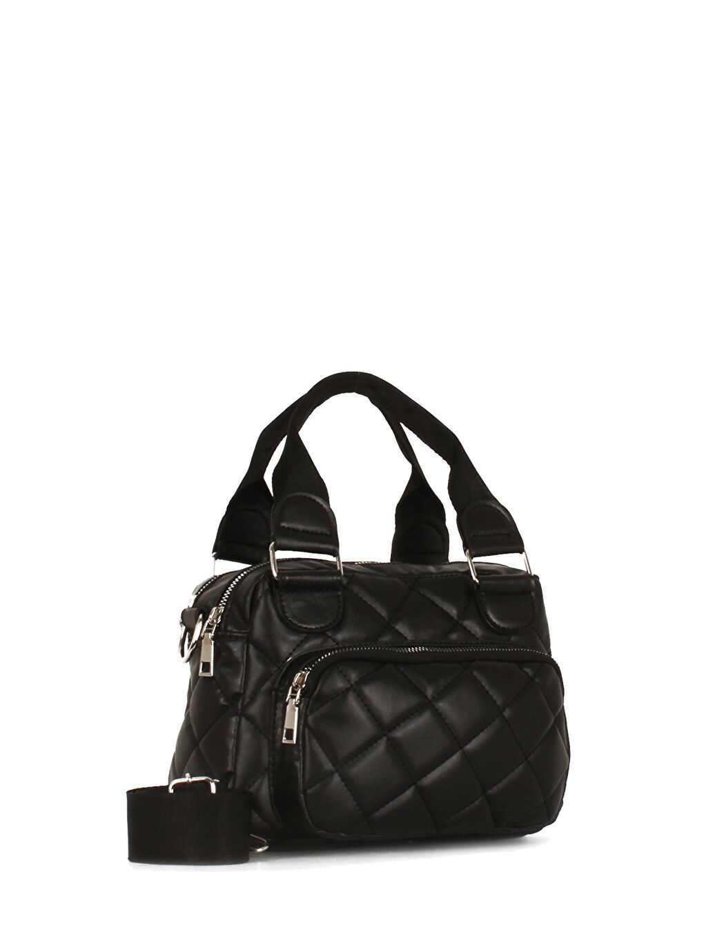 Siyah Deri Görünümlü Kapitoneli Kadın Çapraz Çanta-1