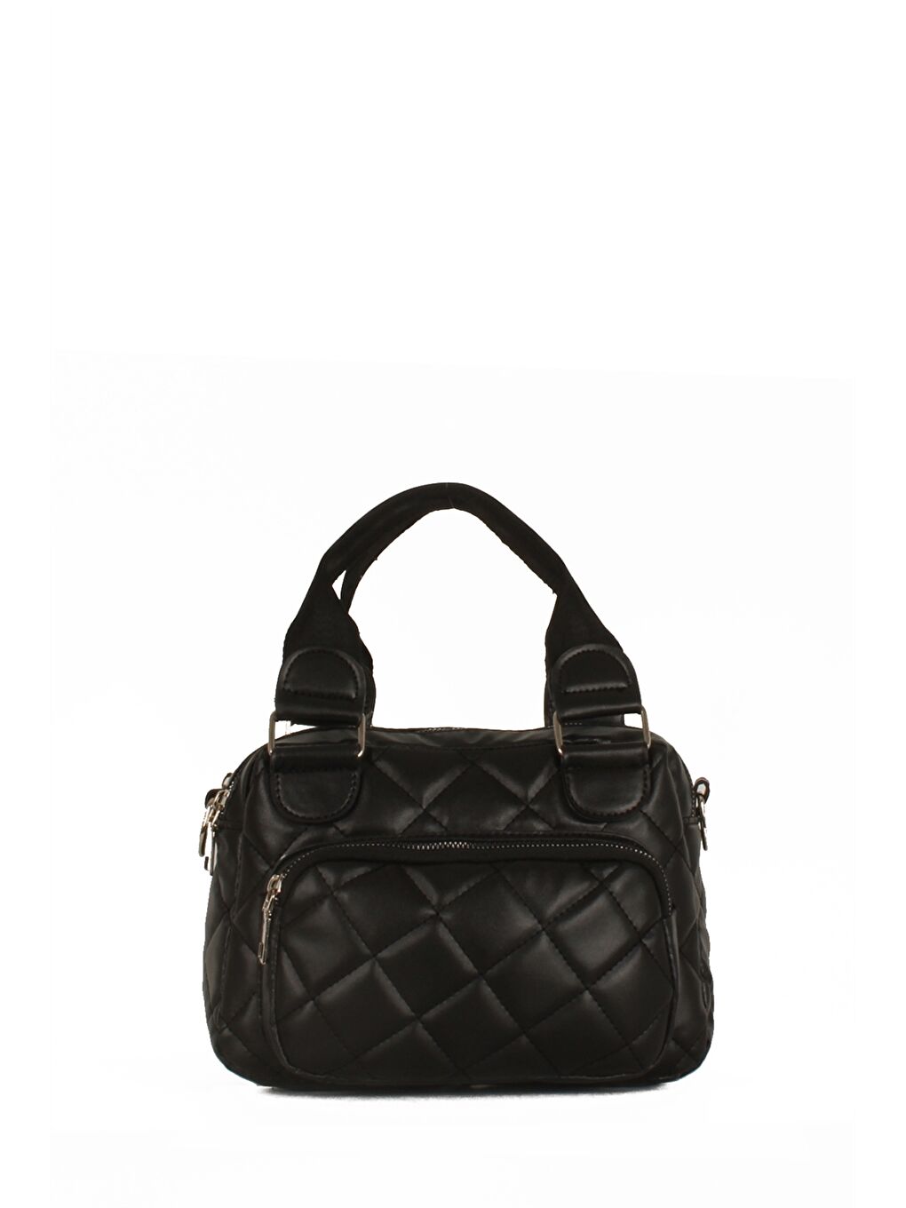 Siyah Deri Görünümlü Kapitoneli Kadın Çapraz Çanta-2