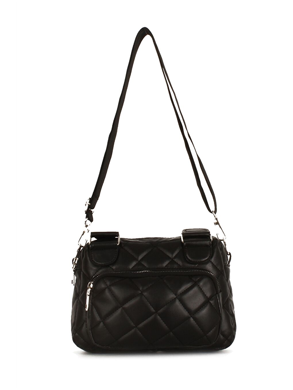 Siyah Deri Görünümlü Kapitoneli Kadın Çapraz Çanta-3