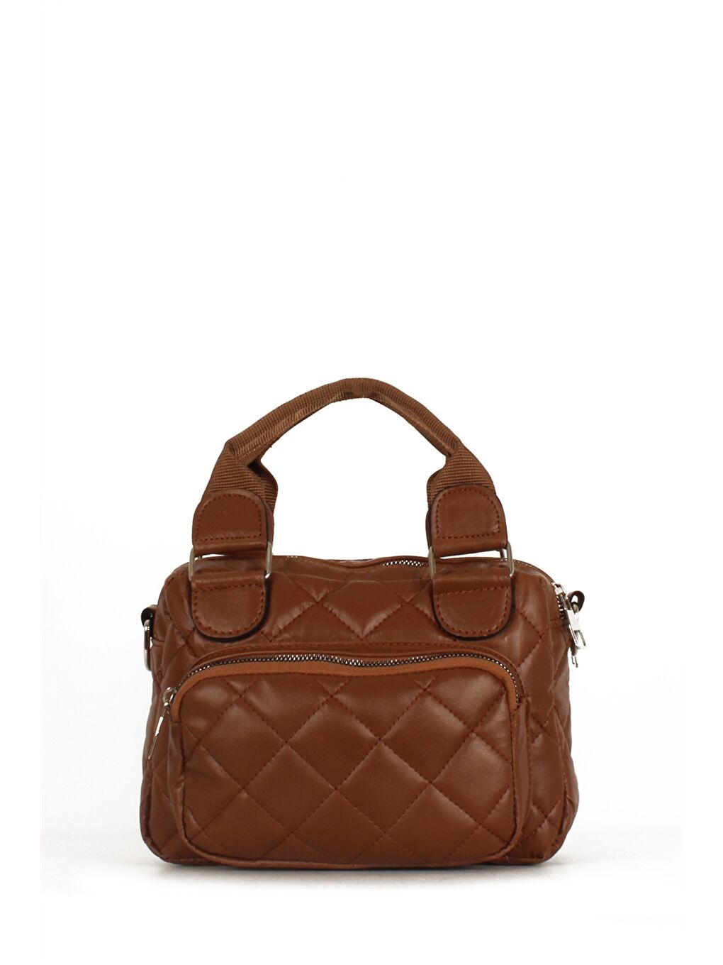 Ekru Deri Görünümlü Kapitoneli Kadın Çapraz Çanta-2