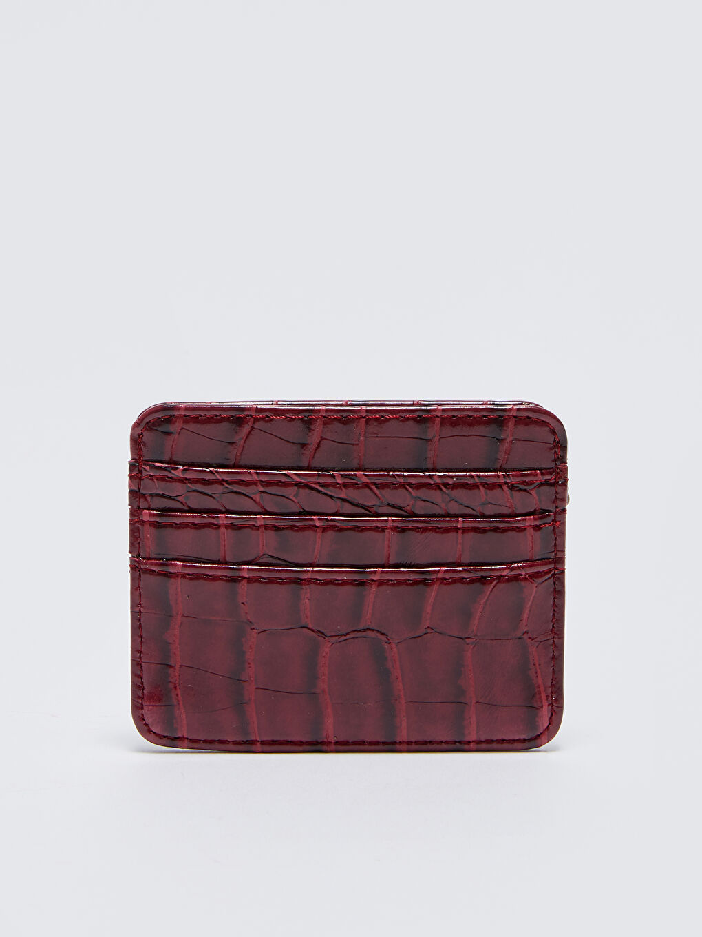 Bordo Deri Görünümlü Kroko Desenli Kadın Kartlık