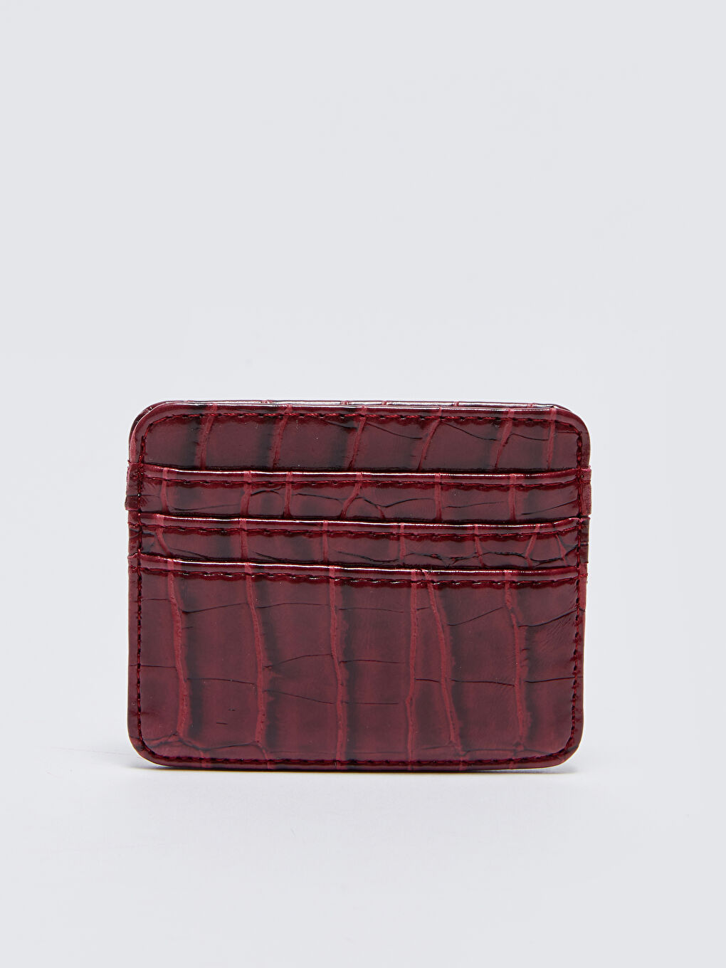 Bordo Deri Görünümlü Kroko Desenli Kadın Kartlık-1
