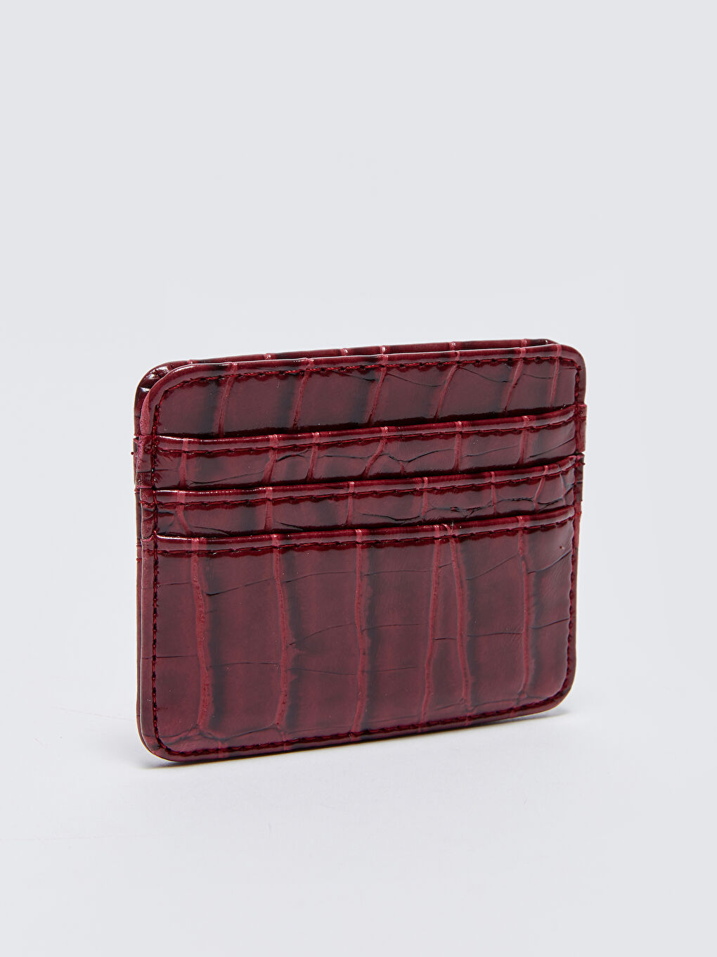 Bordo Deri Görünümlü Kroko Desenli Kadın Kartlık-2