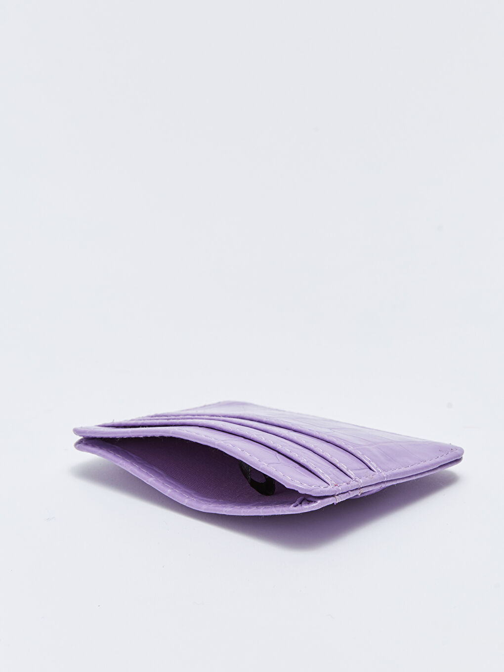 Mor Deri Görünümlü Kroko Desenli Kadın Kartlık-2