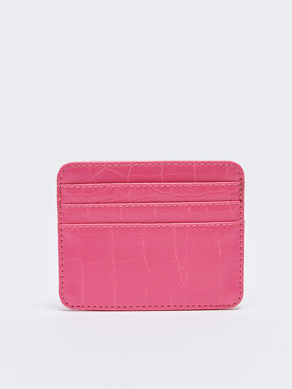 Fuşya Deri Görünümlü Kroko Desenli Kadın Kartlık