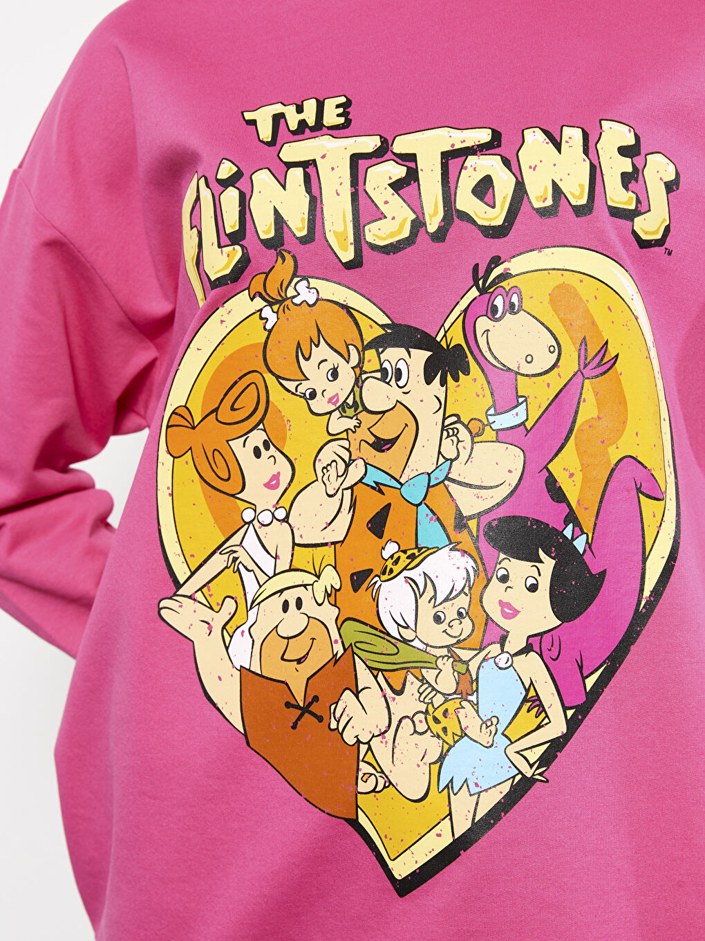 Fuşya Bisiklet Yaka Taş Devri Baskılı Uzun Kollu Kadın Sweatshirt-2