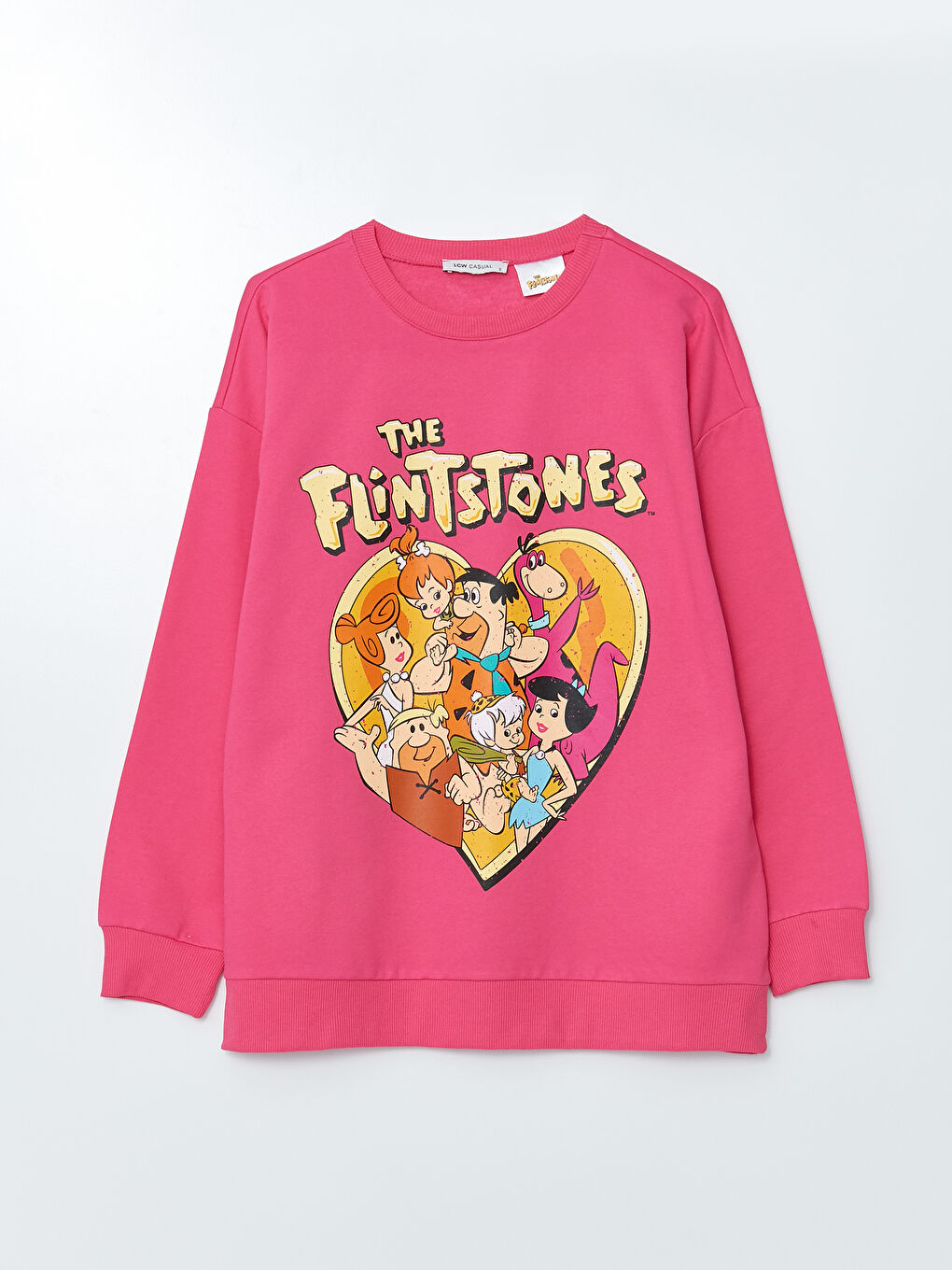 Fuşya Bisiklet Yaka Taş Devri Baskılı Uzun Kollu Kadın Sweatshirt-4