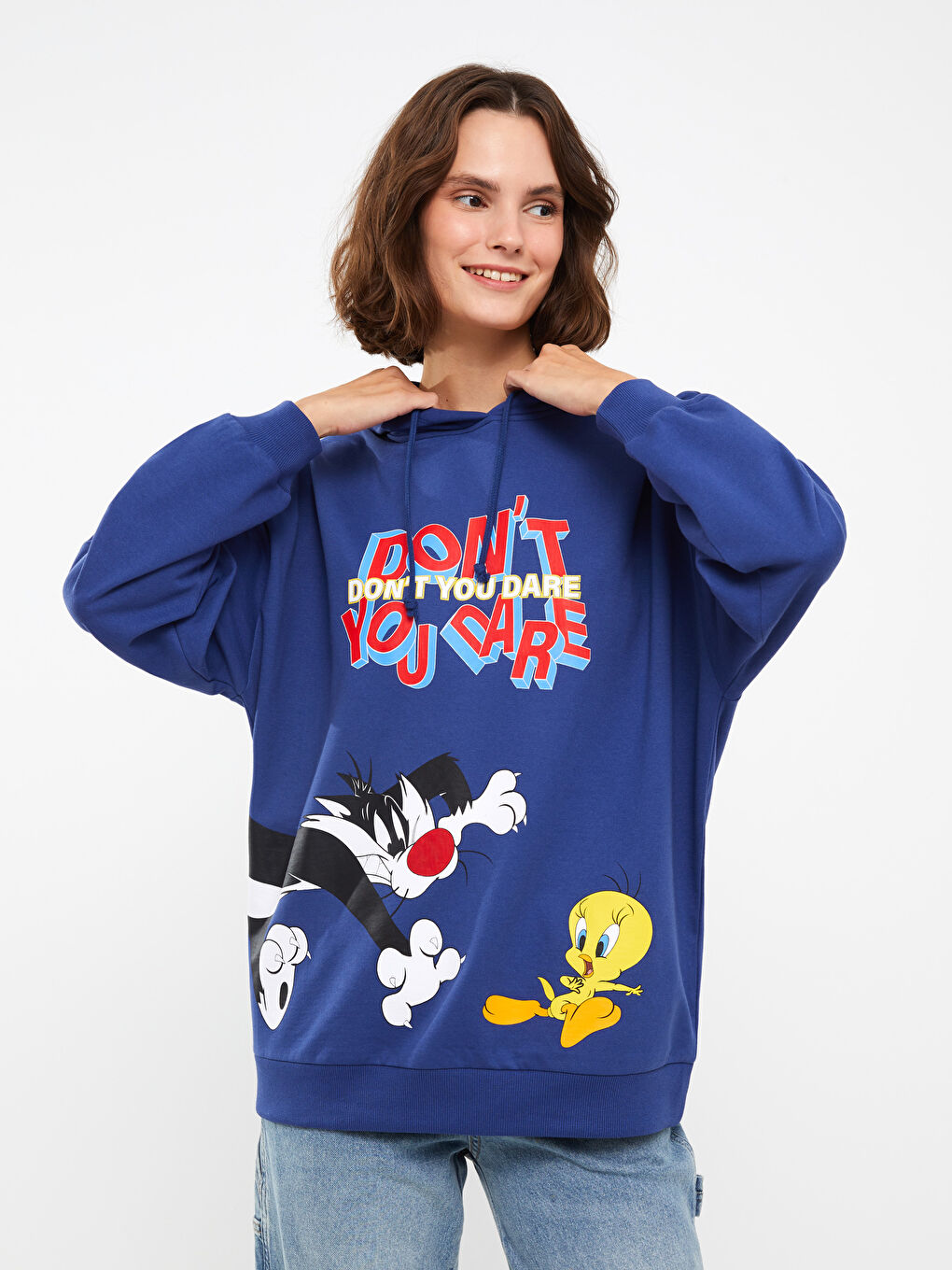 Sylvester and Tweety Printed Long Sleeve Oversize Women's Hoodie