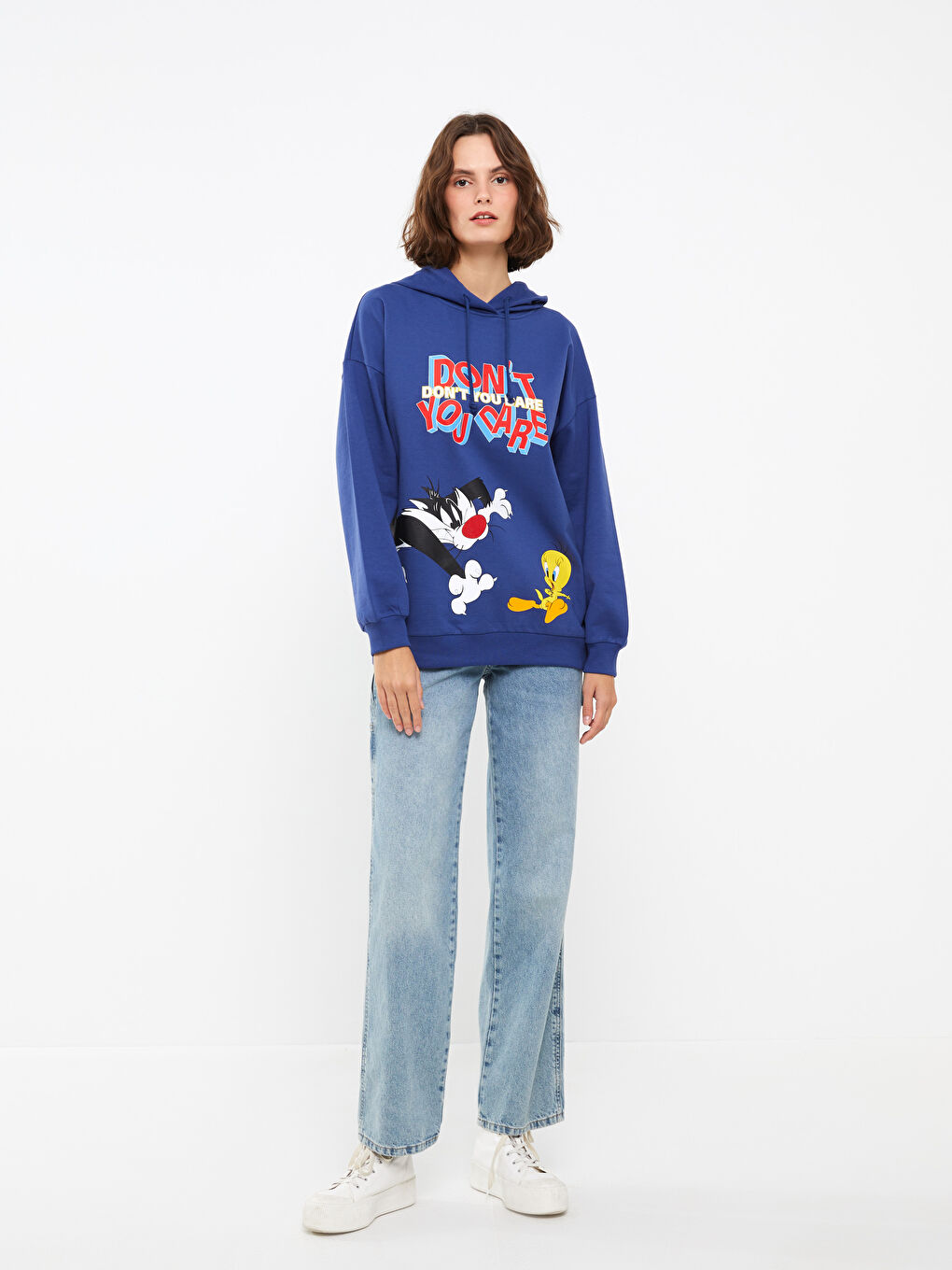 Sylvester and Tweety Printed Long Sleeve Oversize Women's Hoodie-2