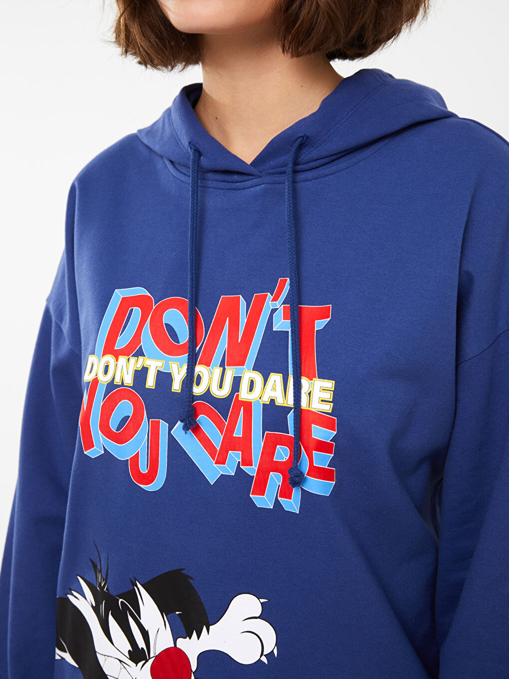 Sylvester and Tweety Printed Long Sleeve Oversize Women's Hoodie-3