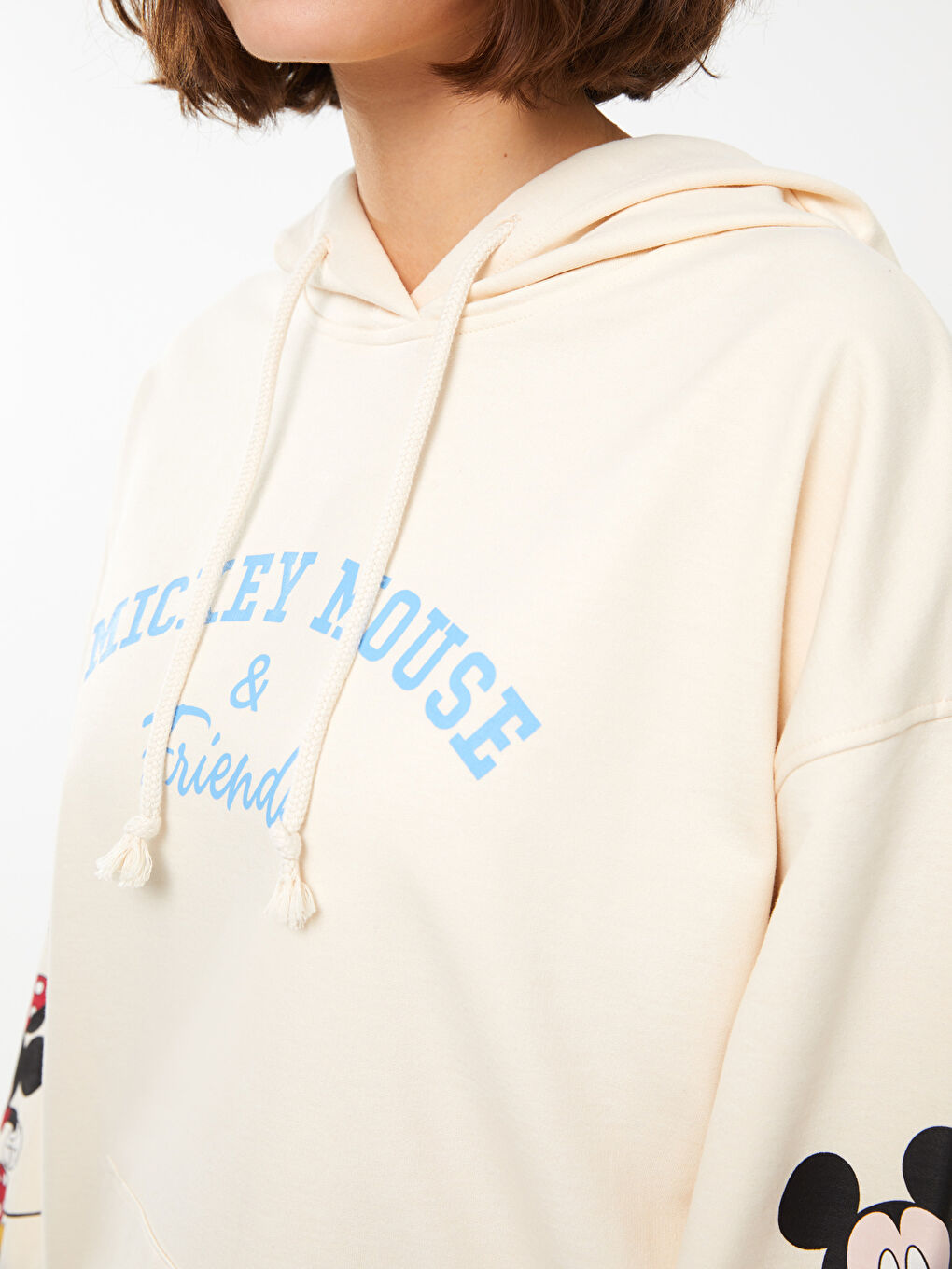 Bej Mickey ve Arkadaşları Baskılı Kadın Hoodie-3