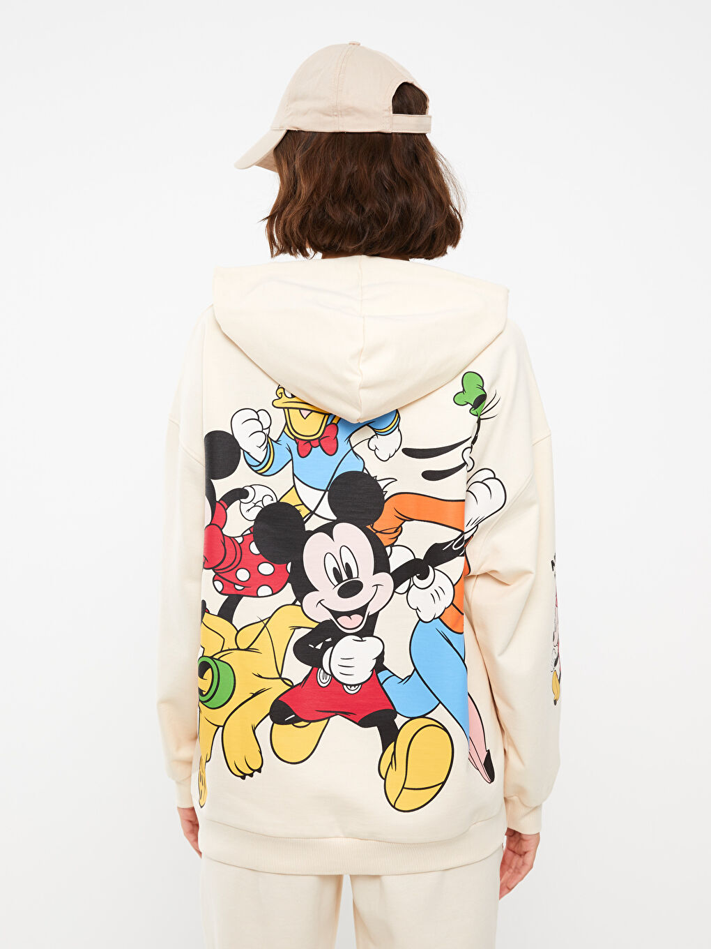 Bej Mickey ve Arkadaşları Baskılı Kadın Hoodie-4