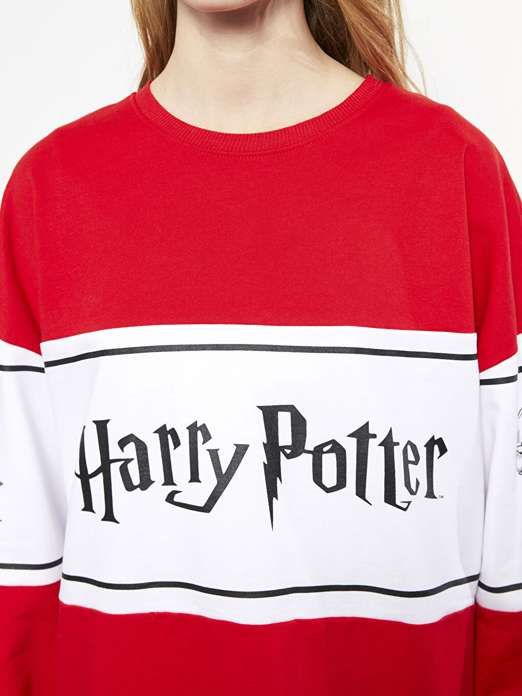 Kırmızı Bisiklet Yaka Harry Potter Baskılı Uzun Kollu Oversize Kadın Sweatshirt-3