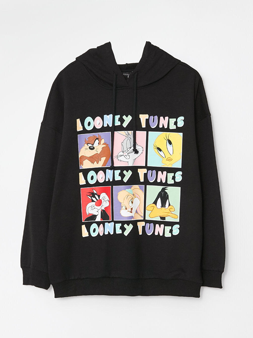 Siyah Bugs Bunny Baskılı Uzun Kollu Oversize Kadın Hoodie-5