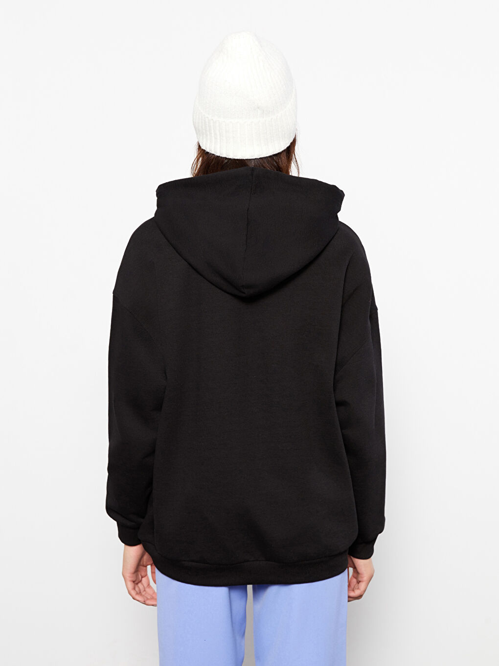 Siyah Bugs Bunny Baskılı Uzun Kollu Oversize Kadın Hoodie-4