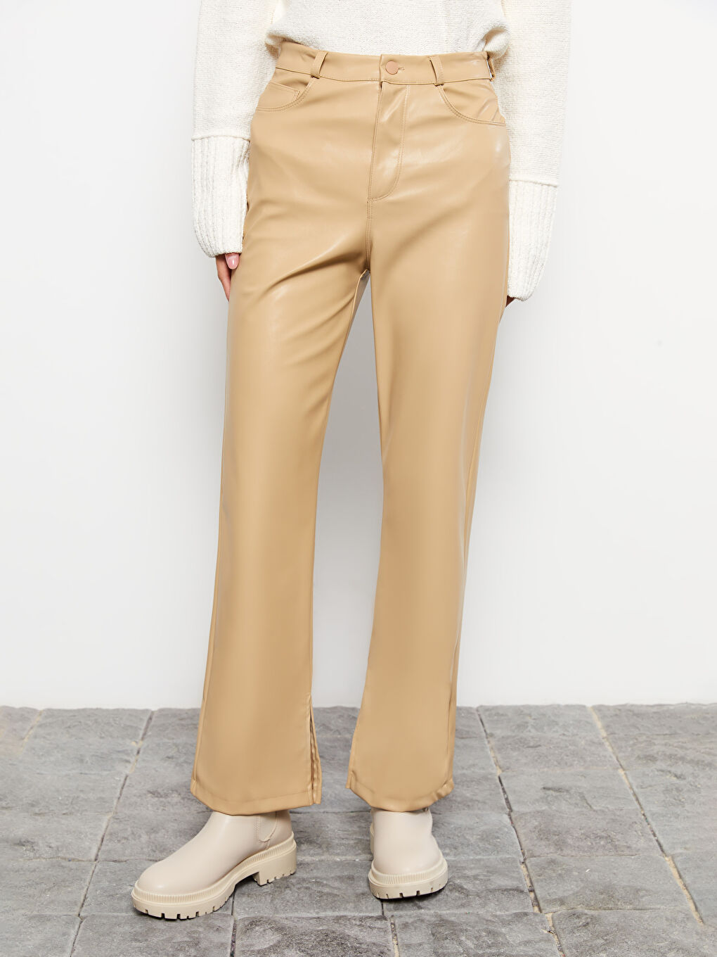 әйелдерге арналған стандартты пішім жасанды былғары шалбар-2