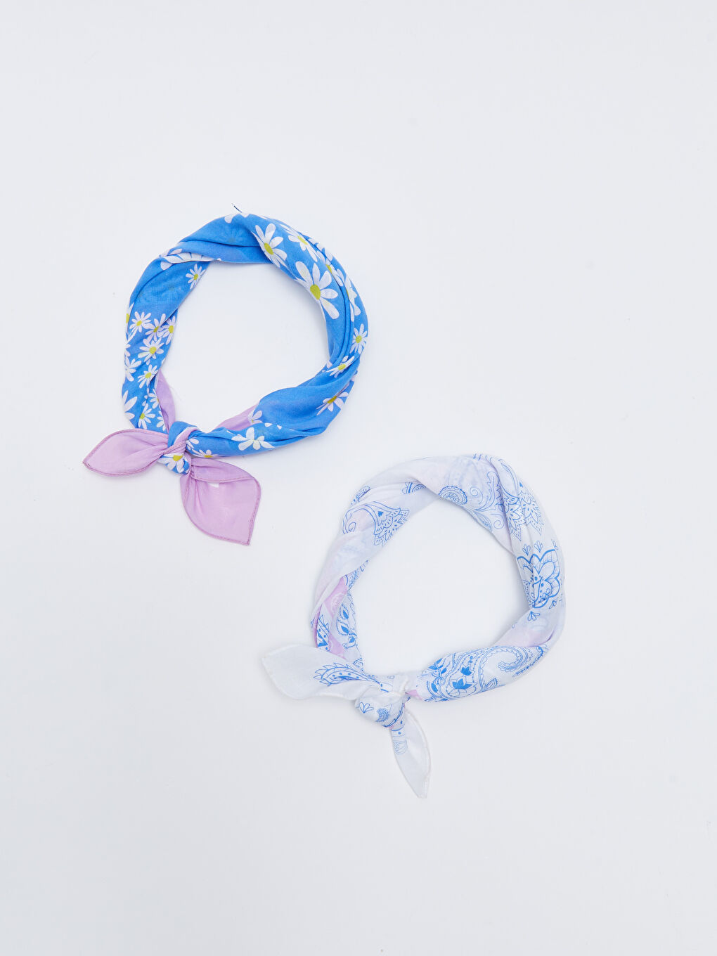 Lila Desenli Pamuklu Kadın Bandana 2'li-1