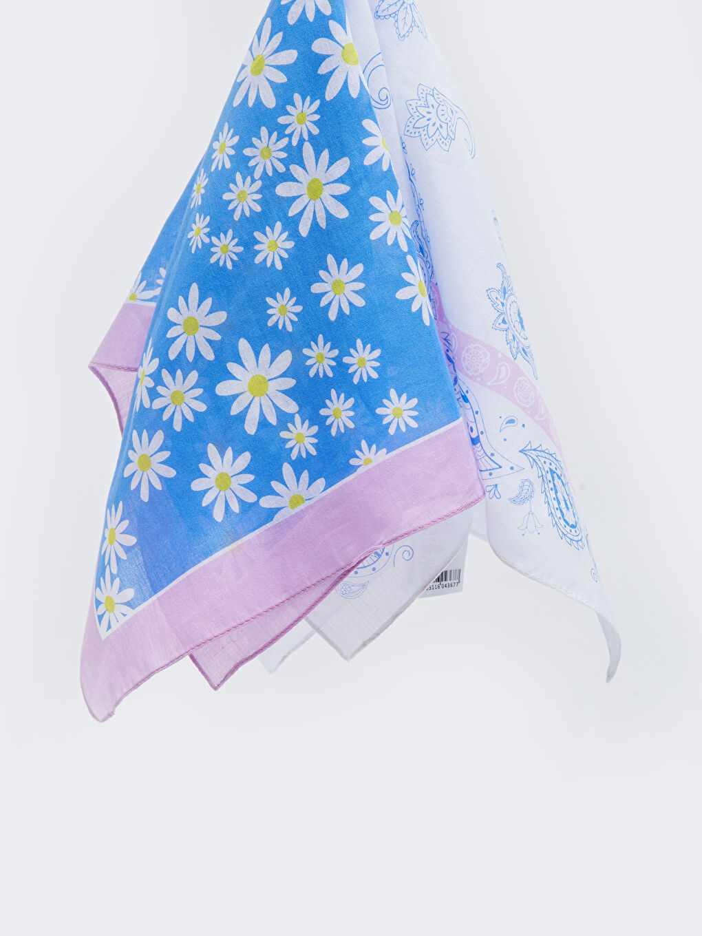 Lila Desenli Pamuklu Kadın Bandana 2'li-2