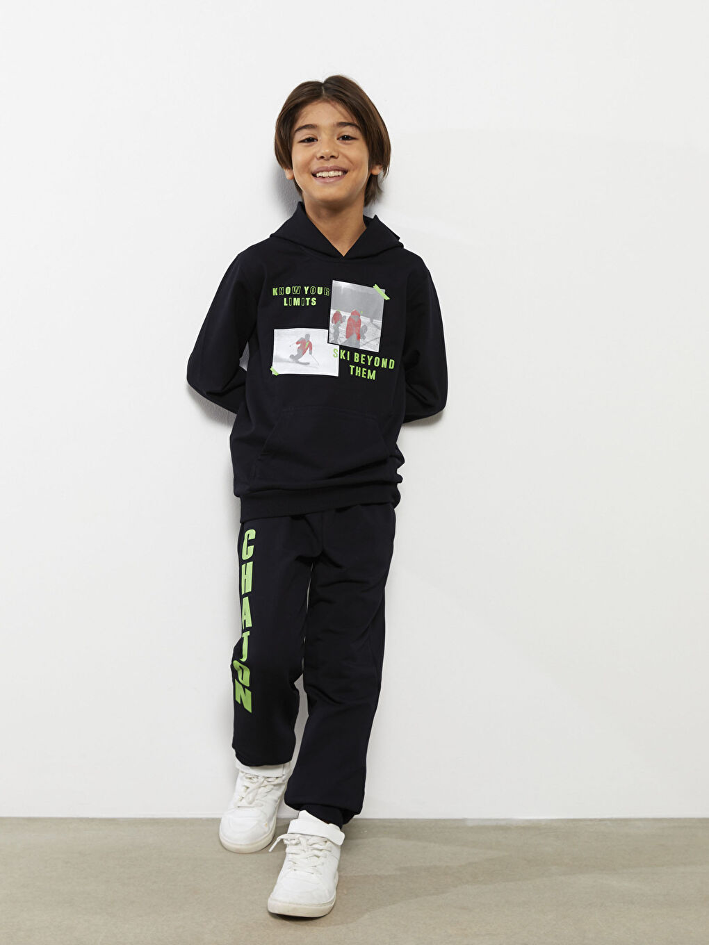 Lacivert Kapüşonlu Baskılı Uzun Kollu Erkek Çocuk Sweatshirt ve Eşofman Altı-2