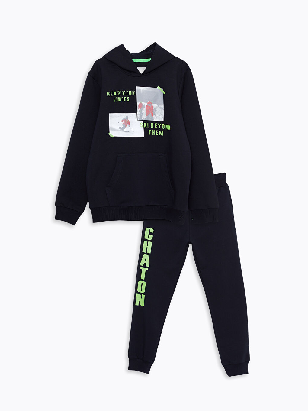 Lacivert Kapüşonlu Baskılı Uzun Kollu Erkek Çocuk Sweatshirt ve Eşofman Altı-4