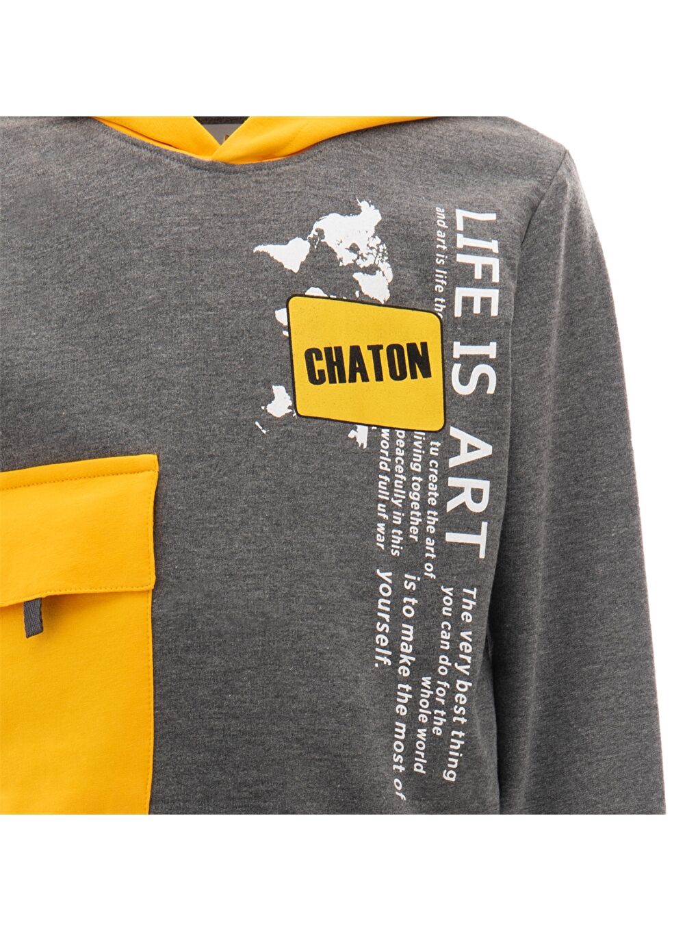 Gri Kapüşonlu Baskılı Uzun Kollu Erkek Çocuk Sweatshirt ve Eşofman Altı-11