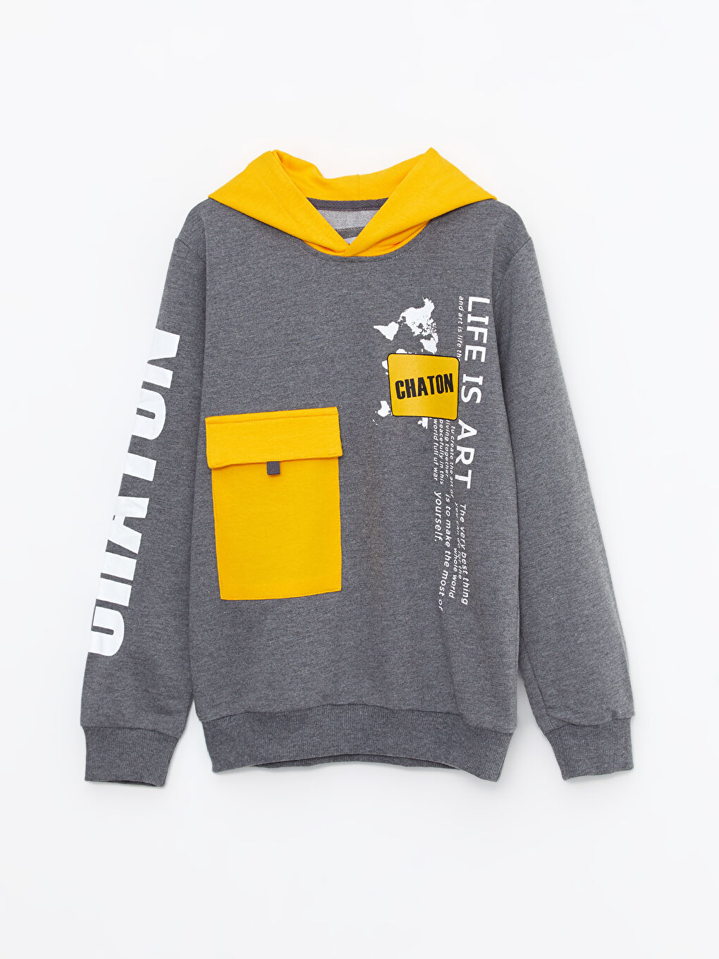 Gri Kapüşonlu Baskılı Uzun Kollu Erkek Çocuk Sweatshirt ve Eşofman Altı-6