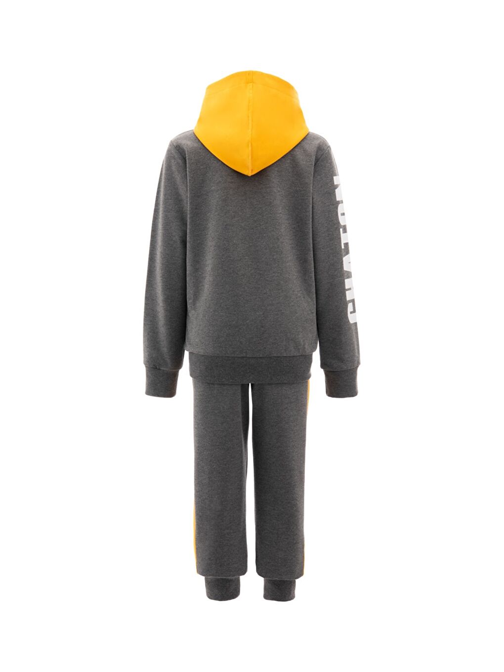 Gri Kapüşonlu Uzun Kollu Baskılı Erkek Bebek Sweatshirt ve Eşofman Alt 2'li Takım-1