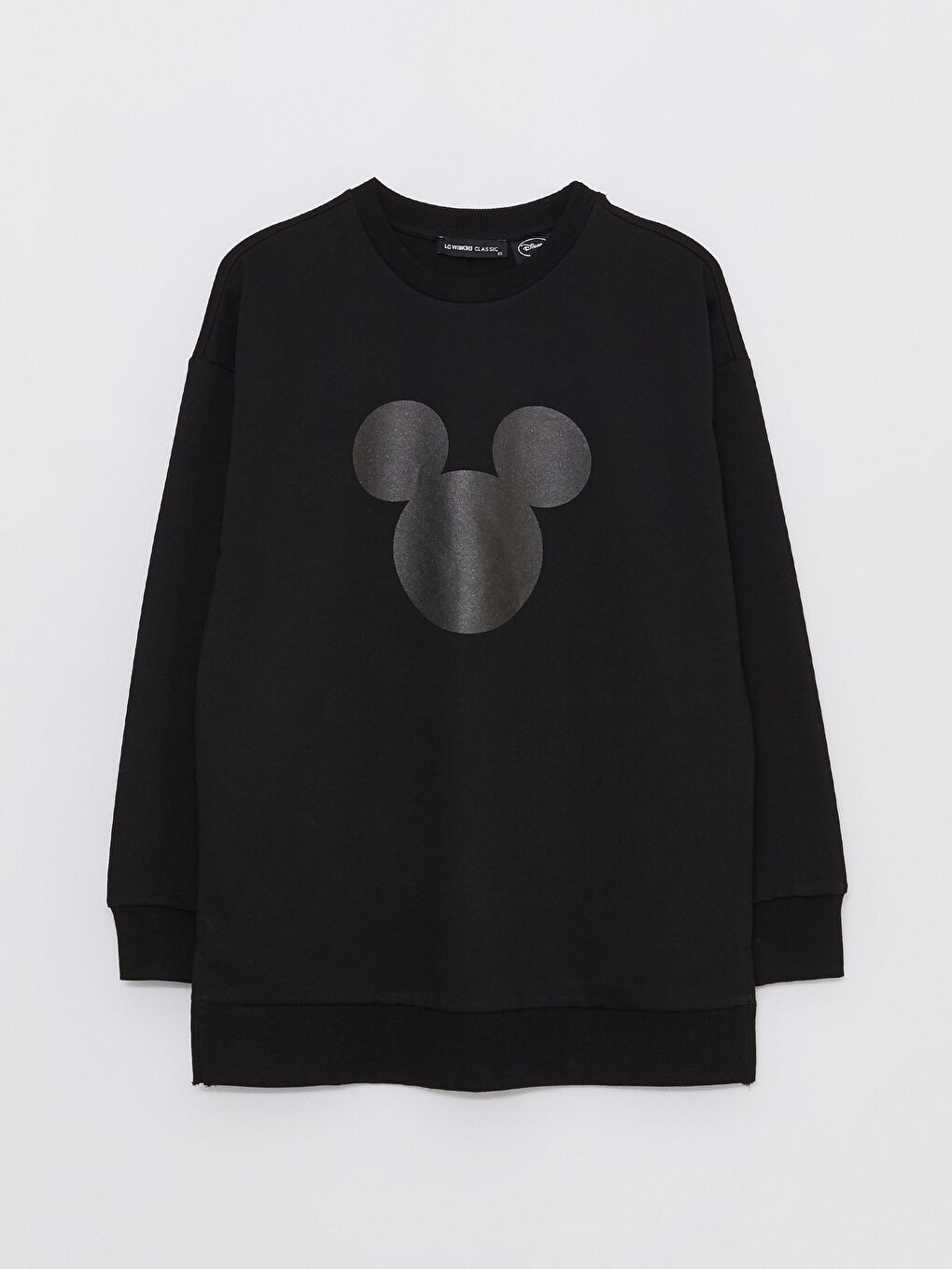 Siyah Bisiklet Yaka Mickey Mouse Baskılı Uzun Kollu Oversize Kadın Sweatshirt-5