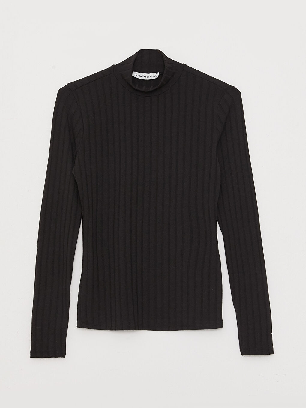 Siyah Dik Yaka Düz Uzun Kollu Kadın Body-5