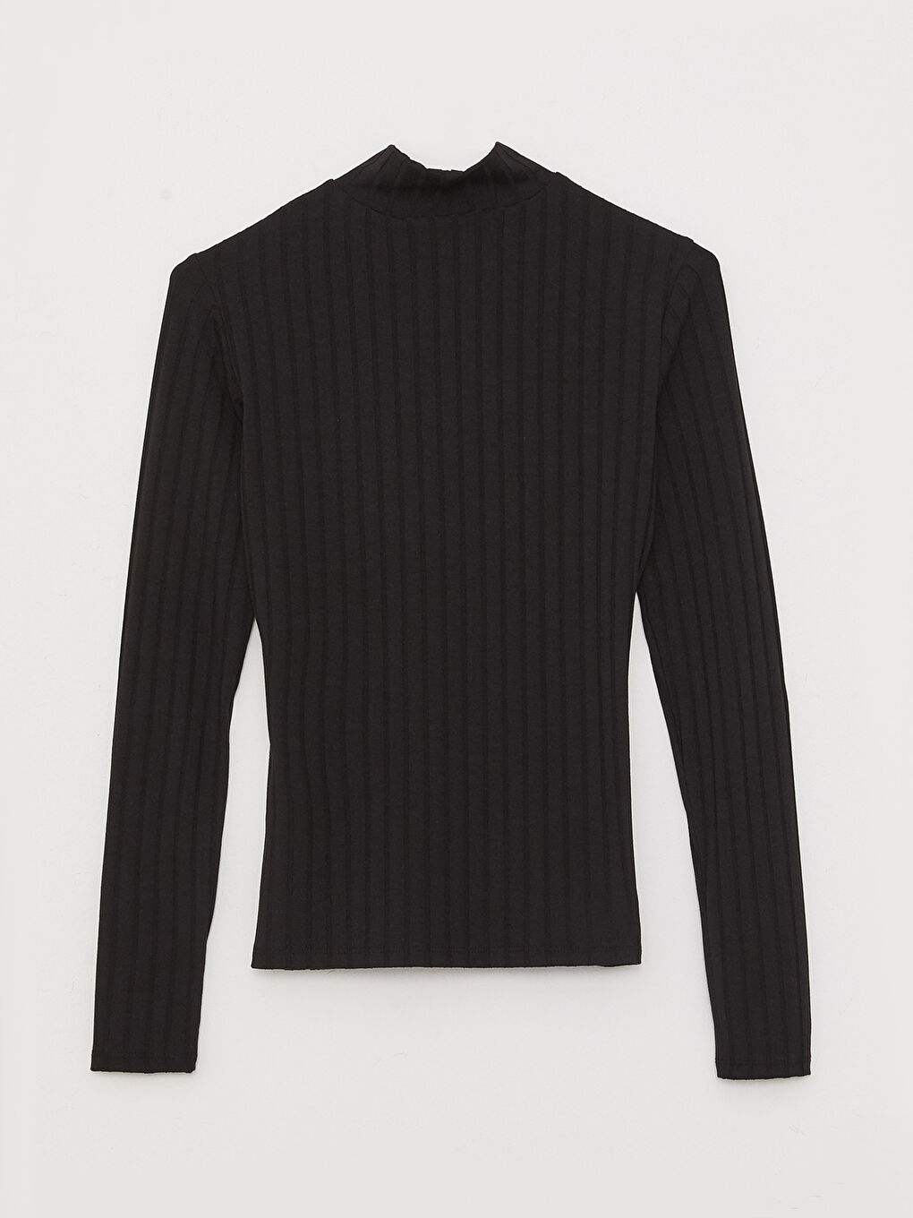 Siyah Dik Yaka Düz Uzun Kollu Kadın Body-6