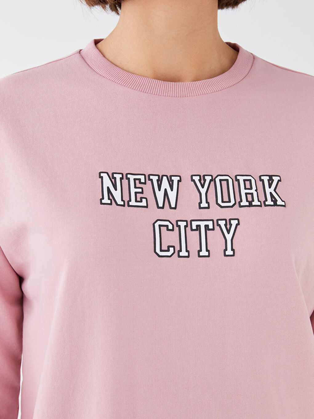 Pembe Bisiklet Yaka Baskılı Uzun Kollu Oversize Kadın Sweatshirt Tunik-3