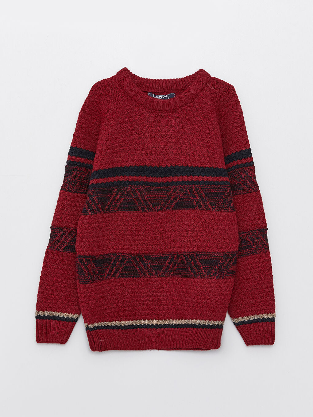 Bordo Bisiklet Yaka Desenli Uzun Kollu Erkek Çocuk Kazak Gömlek ve Pantolon-3