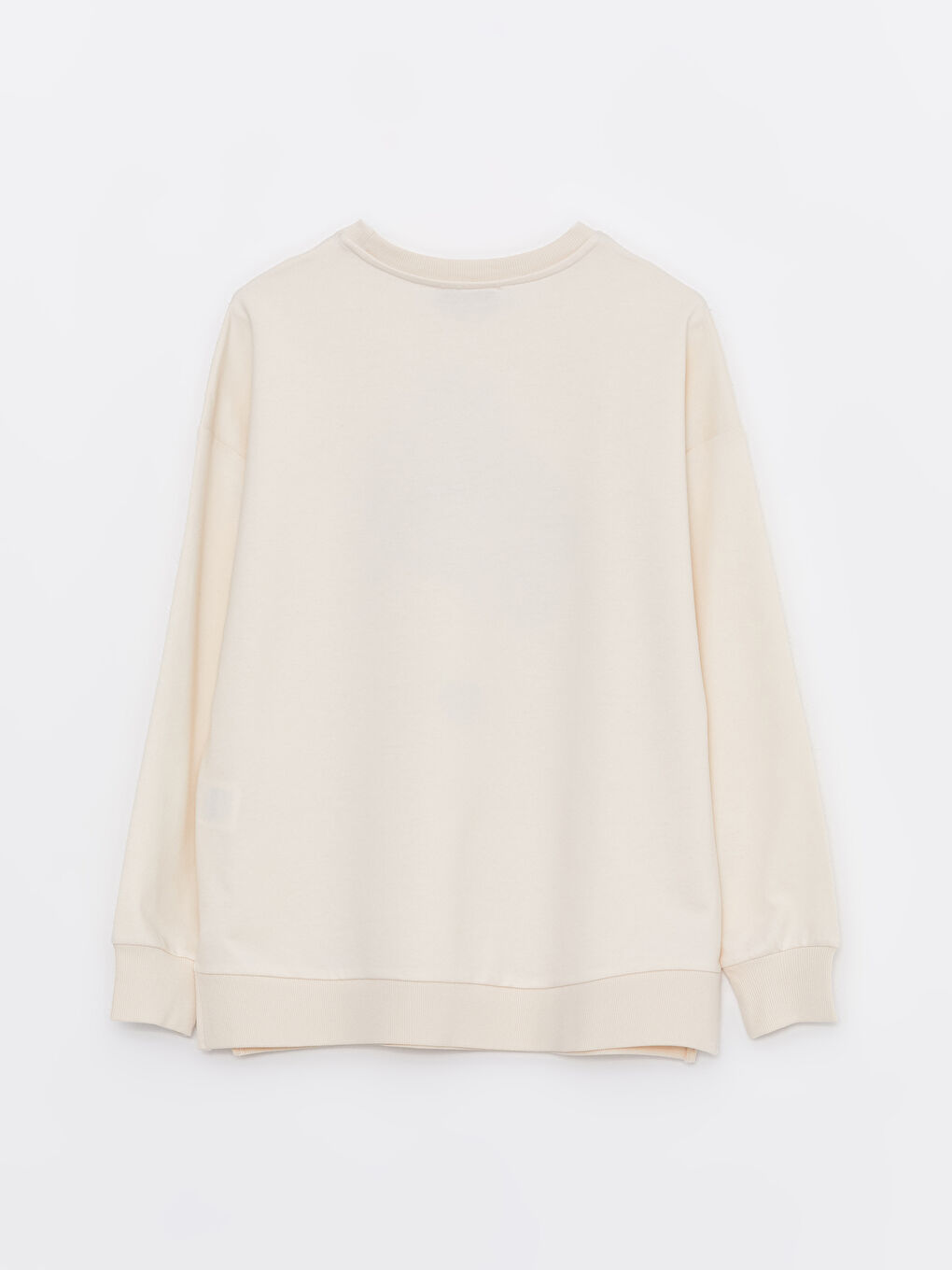 Ekru Bisiklet Yaka Baskılı Uzun Kollu Oversize Kadın Sweatshirt-6