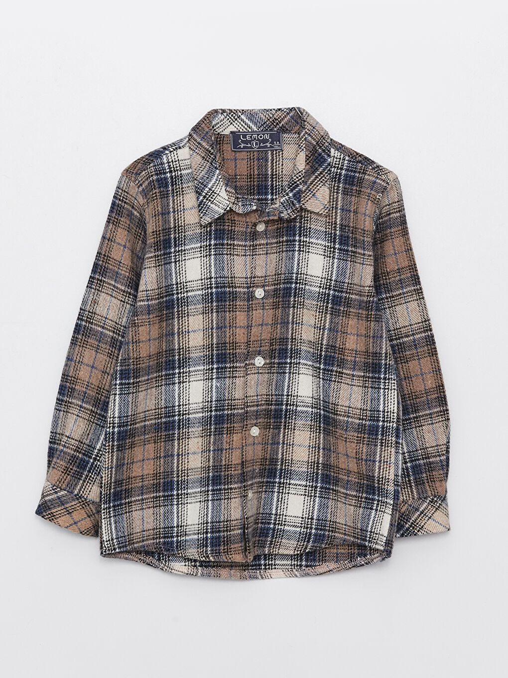 Gri Bisiklet Yaka Desenli Uzun Kollu Erkek Çocuk Kazak Gömlek ve Pantolon-1